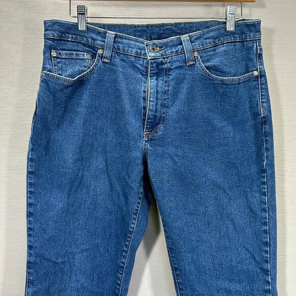 L.L. Bean Jeans Mens 34 Standard Fit Medium Wash Cotton Stretch Logo Pockets - Picture 2 of 9